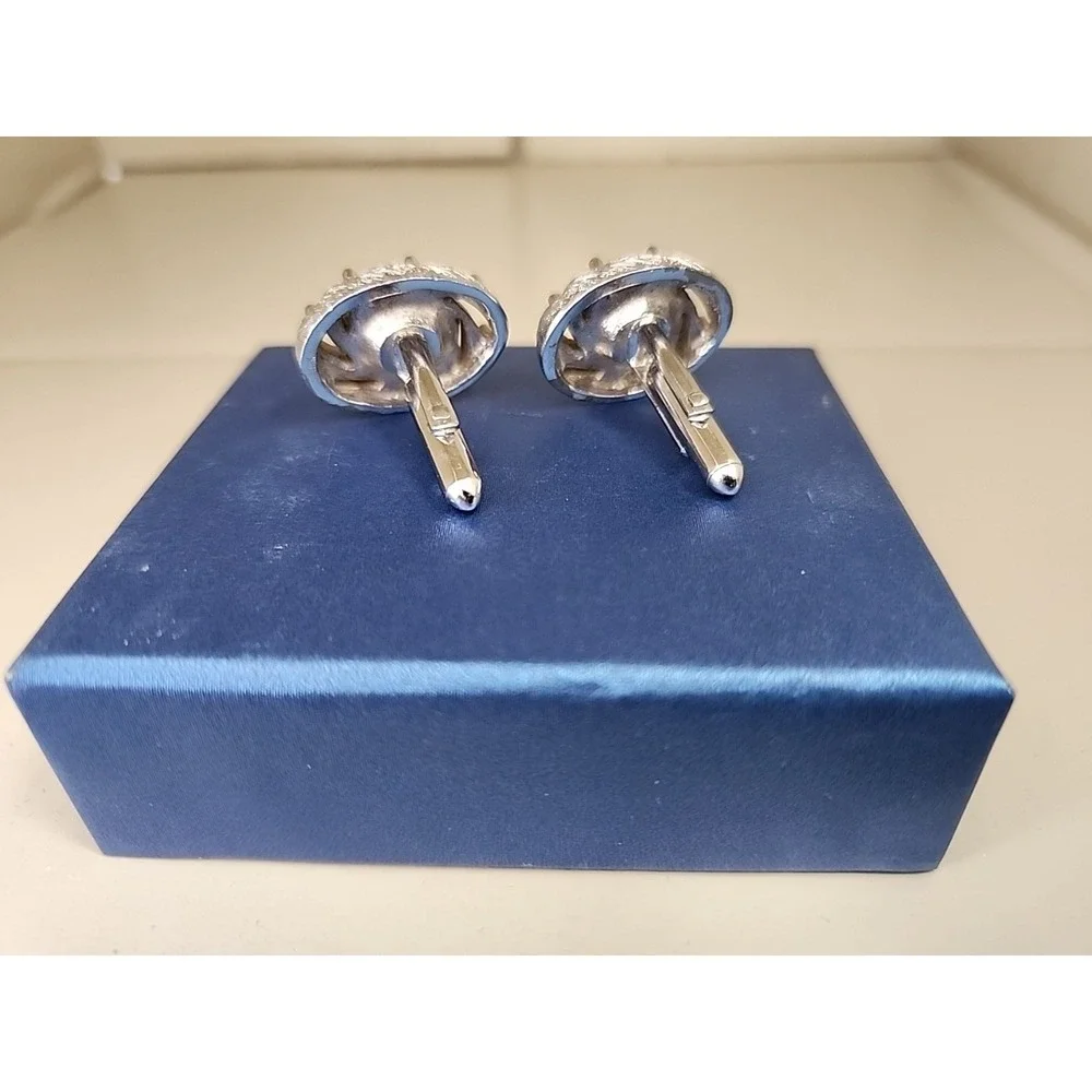 Vintage Green Moonglow Cat's Eye Lucite Cufflinks Swank Silver Tone Oval Rare